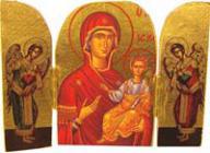 Aufstell-Kleinikone: Triptychon Maria mit Engeln. dreiteilig, zusammenklappbar
