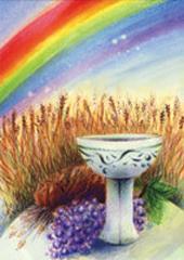 Frchte des Glaubens unterm Regenbogen. Erstkommunion-Glckwunschkarte